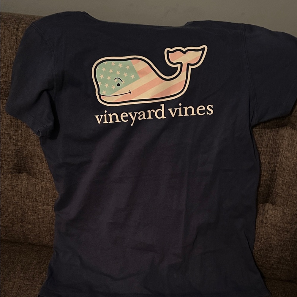 Vineyard Vines Navy Tee with Flag Whale